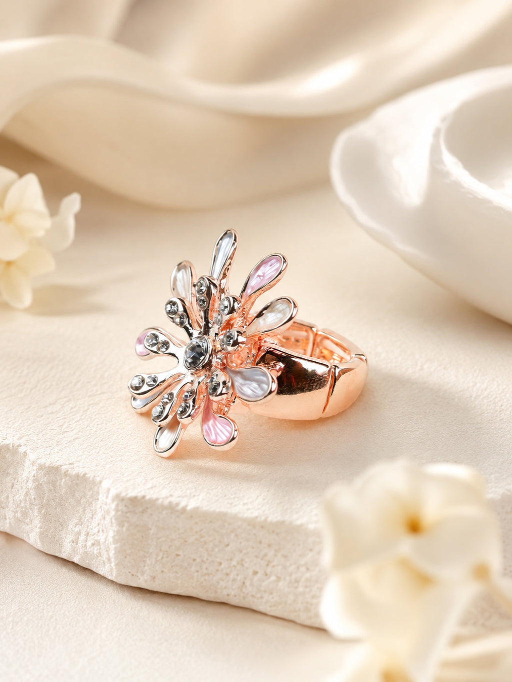 18K Gold Plated Floral Crystal Anti-Tarnish Waterproof Ring