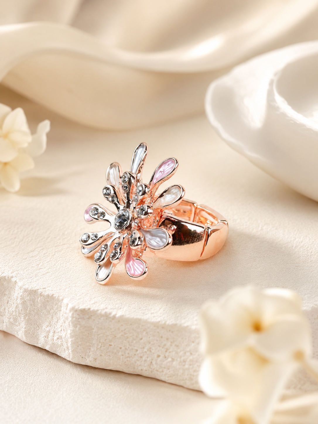 18K Gold Plated Floral Crystal Anti-Tarnish Waterproof Ring
