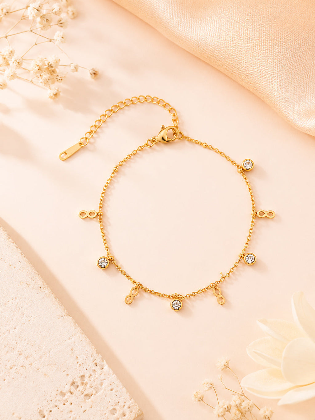 18K Gold Plated Infinity Crystal Chain Bracelet