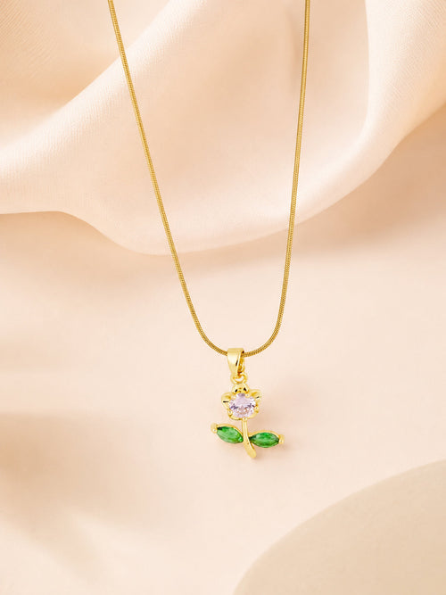 18K Gold Plated Pink Crystal Leaf Pendant Necklace for Women