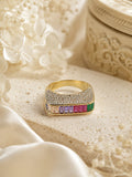 18K Gold Plated Rainbow Pavé Anti-Tarnish Waterproof Ring