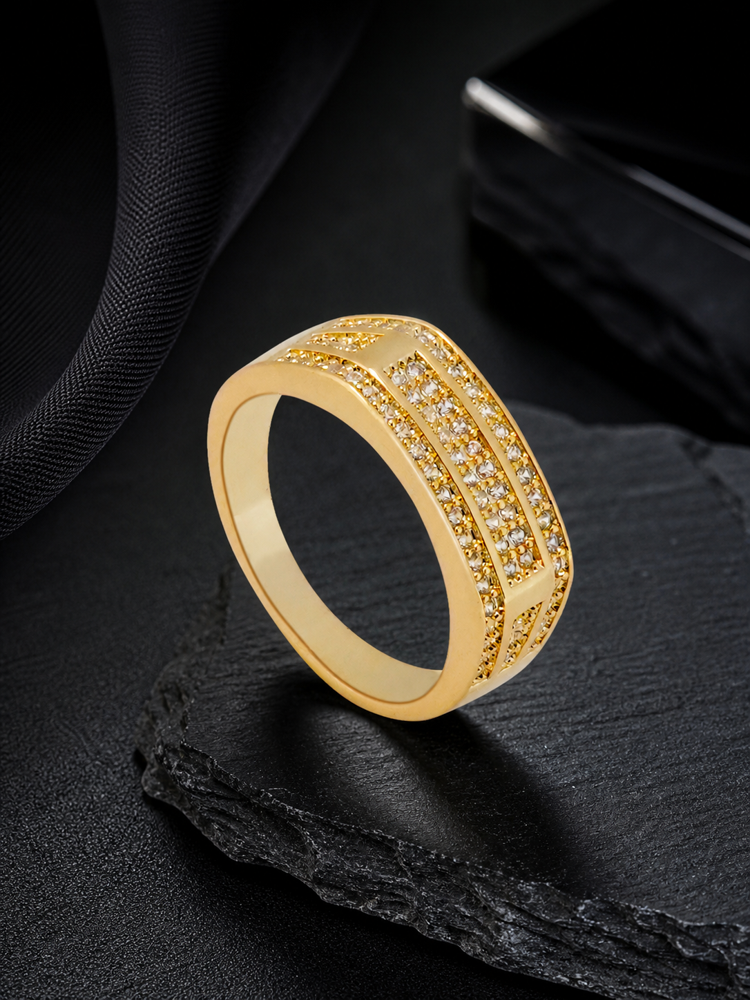 Aanura 18K Gold plated Pavé Ridge Anti tarnish Men’s Ring