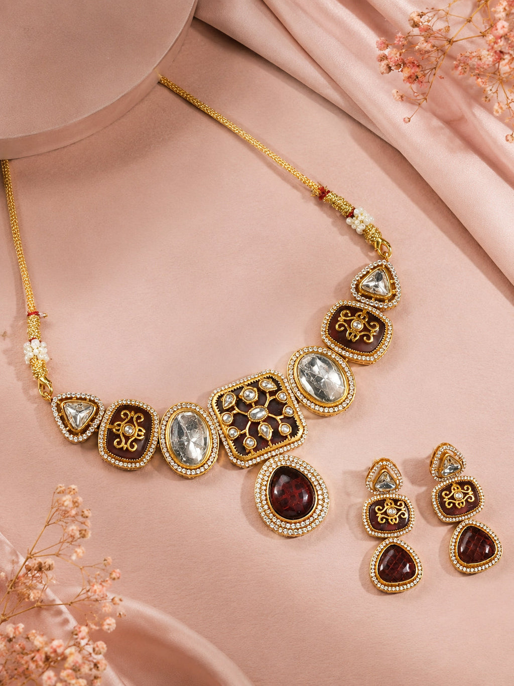 Aanura Kundan Choker Necklace with Teardrop Pendant
