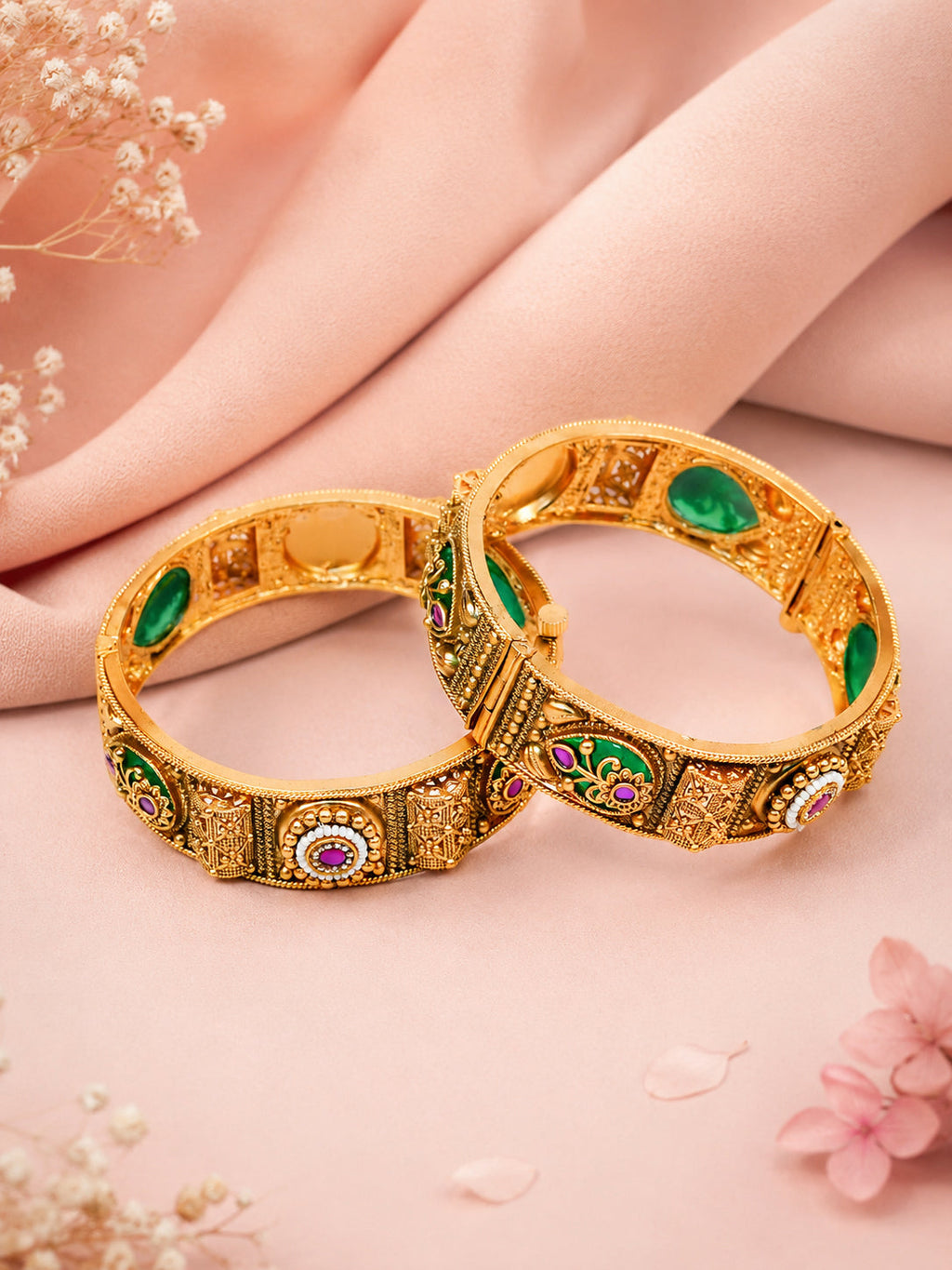 Aanura Gold Plated Royal Enamel Stone Bangle