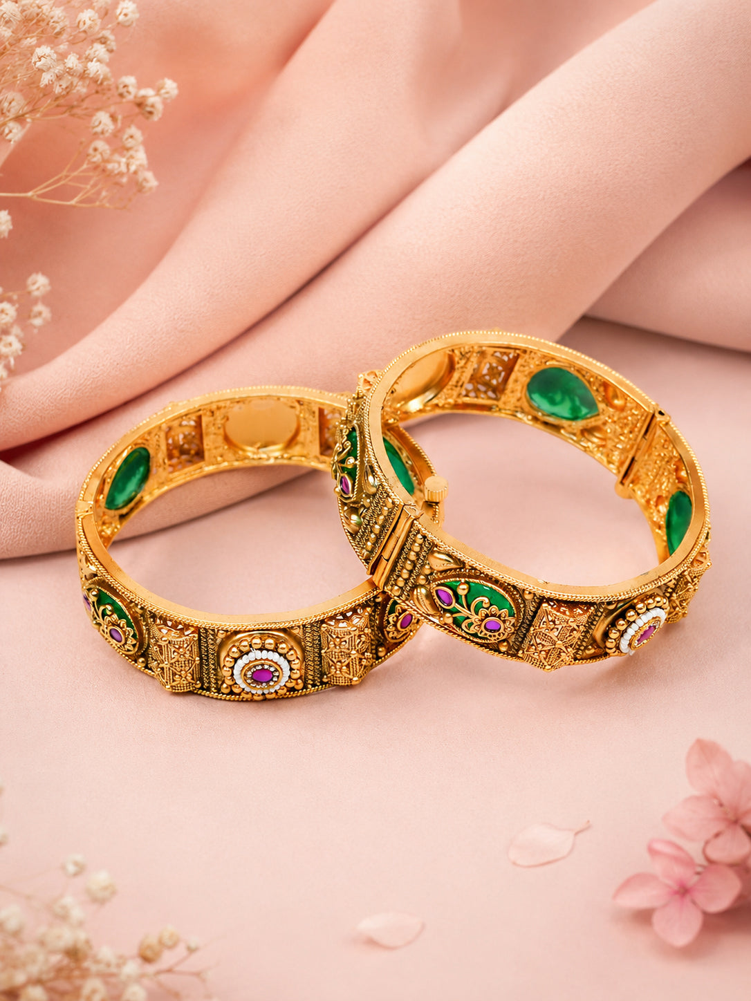 Aanura Gold Plated Royal Enamel Stone Bangle