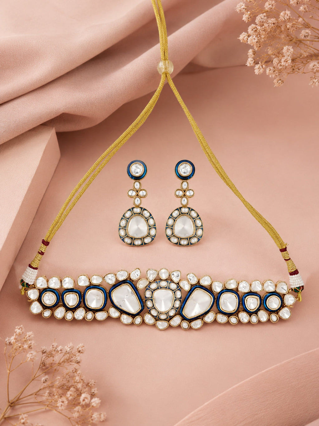 Aanura Kundan Choker Necklace Set with Matching Earrings