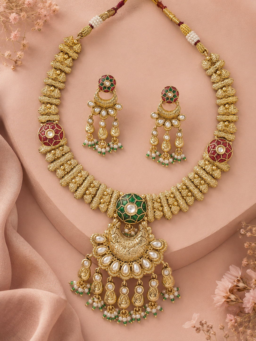 Aanura Bridal Kundan Pearl Choker Necklace with Earrings