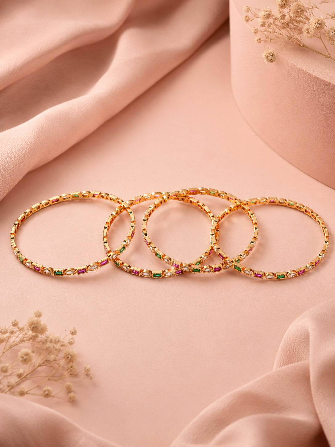 Aanura Gold Plated Multistone Slim Bangle