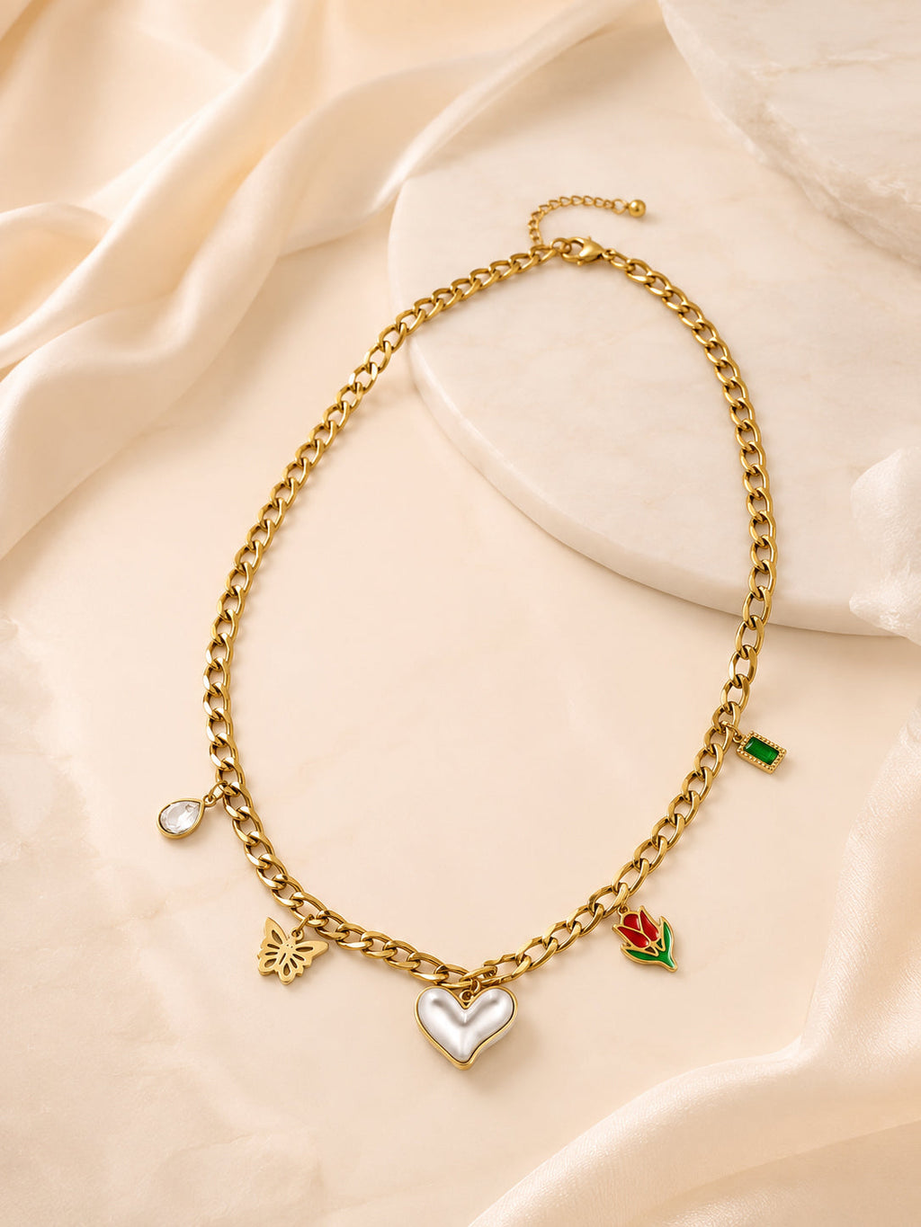 Statement Charm Link Necklace with 18K Gold Plating