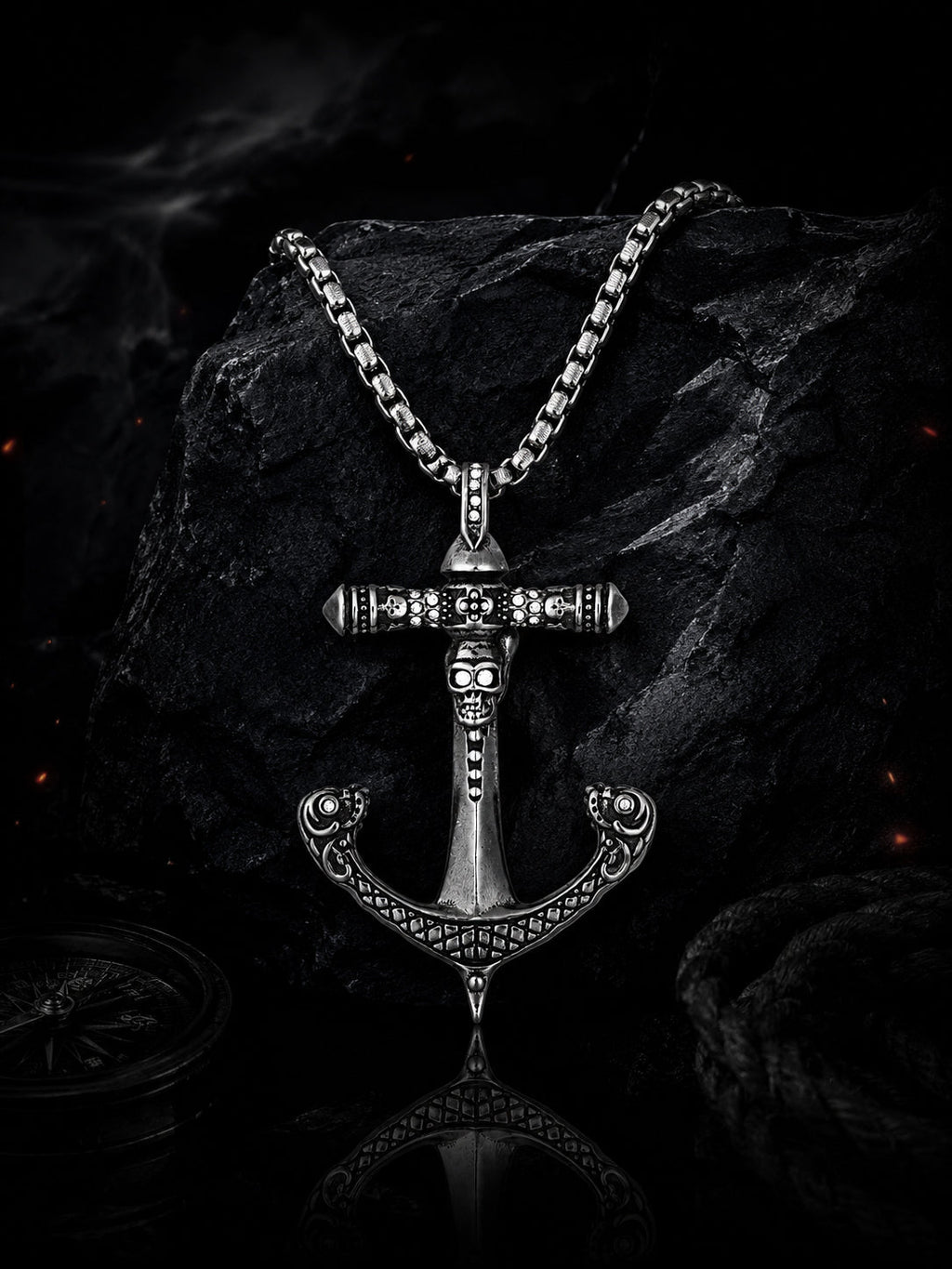 Silver Rhodium-Plated ALJhor Cross Waterproof Stainless Steel Chain for Men