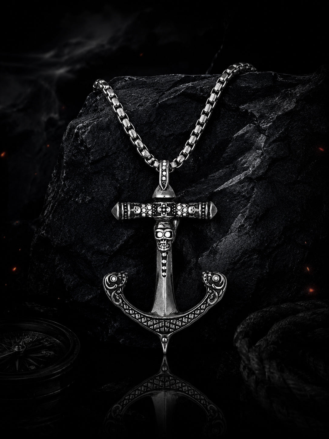 Silver Rhodium-Plated ALJhor Cross Waterproof Stainless Steel Chain for Men
