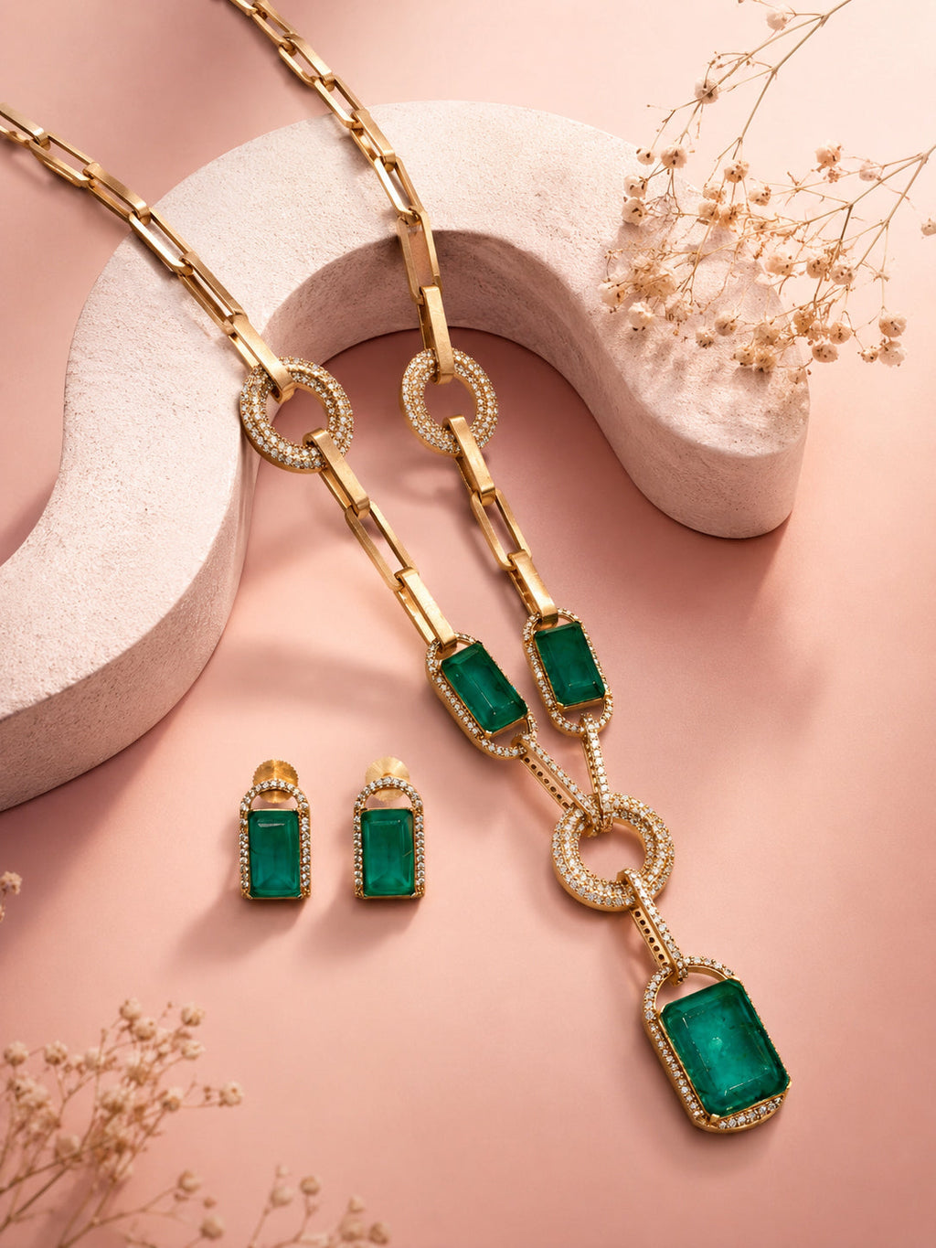 Aanura Yellow Stone Modern Necklace Set with Earrings
