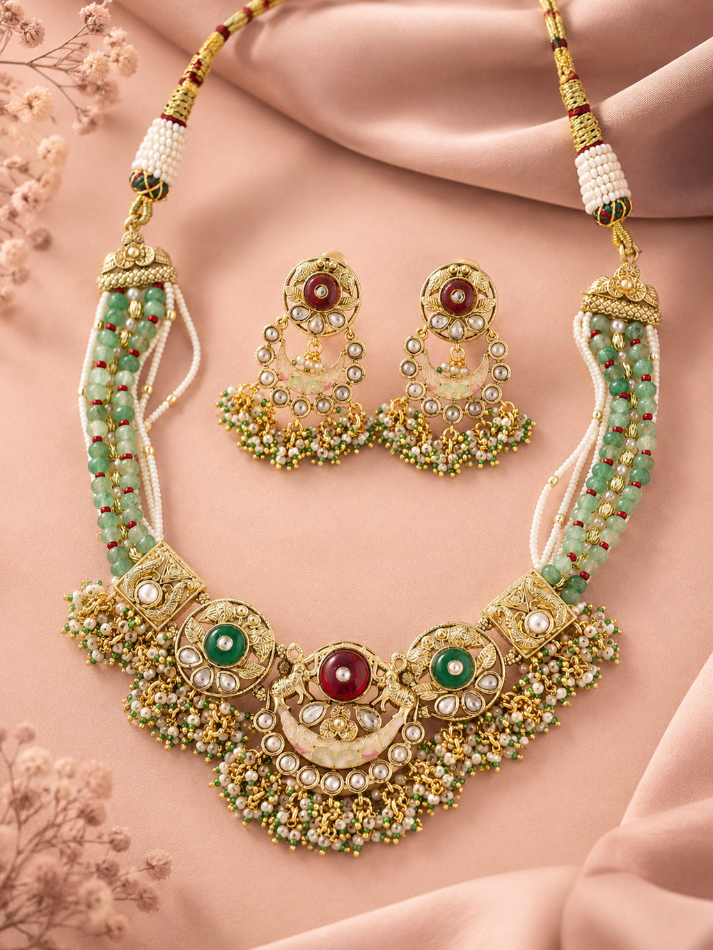 Aanura Temple-Style Choker with Kundan & Pearl Clusters