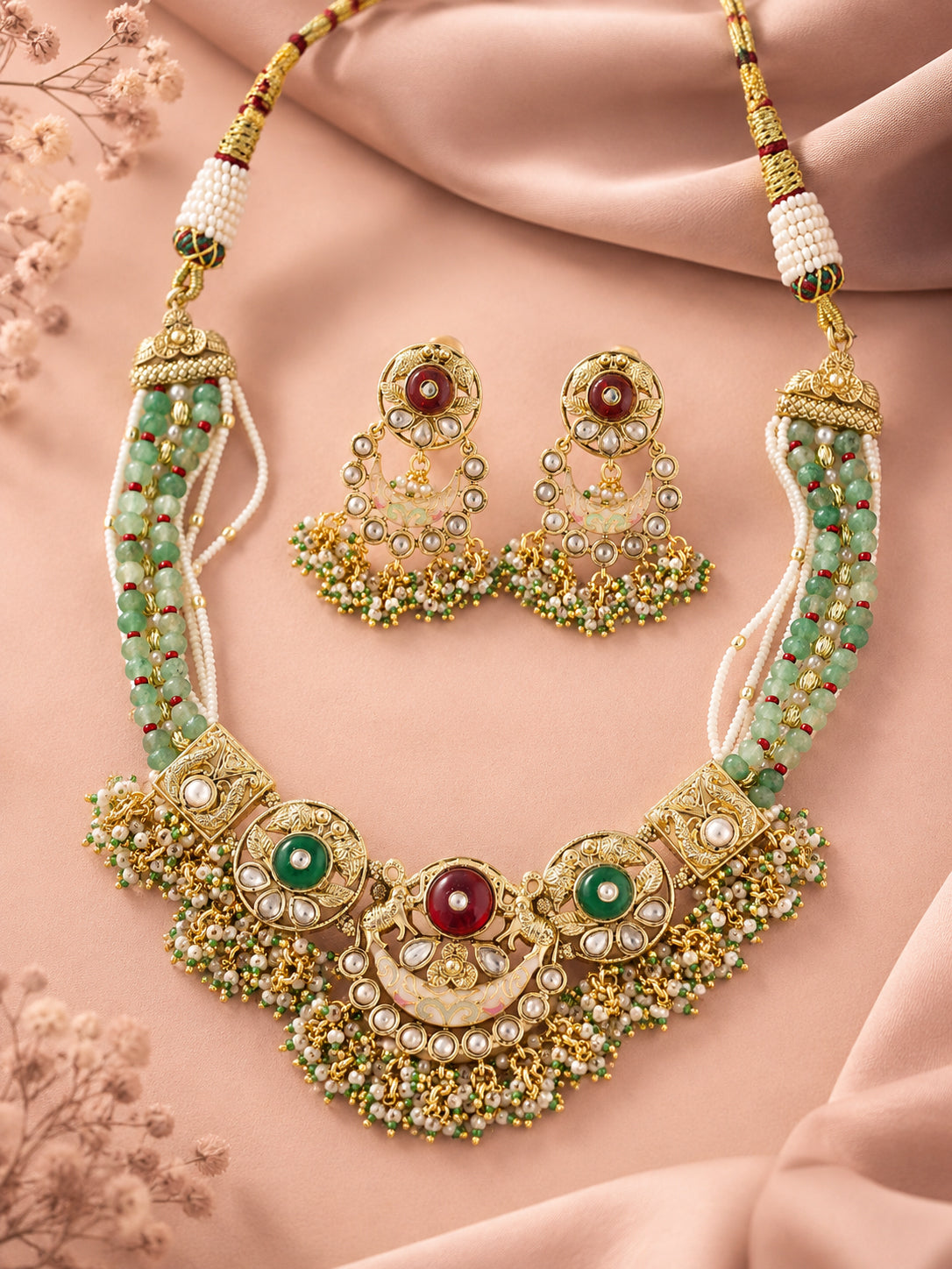 Aanura Temple-Style Choker with Kundan & Pearl Clusters