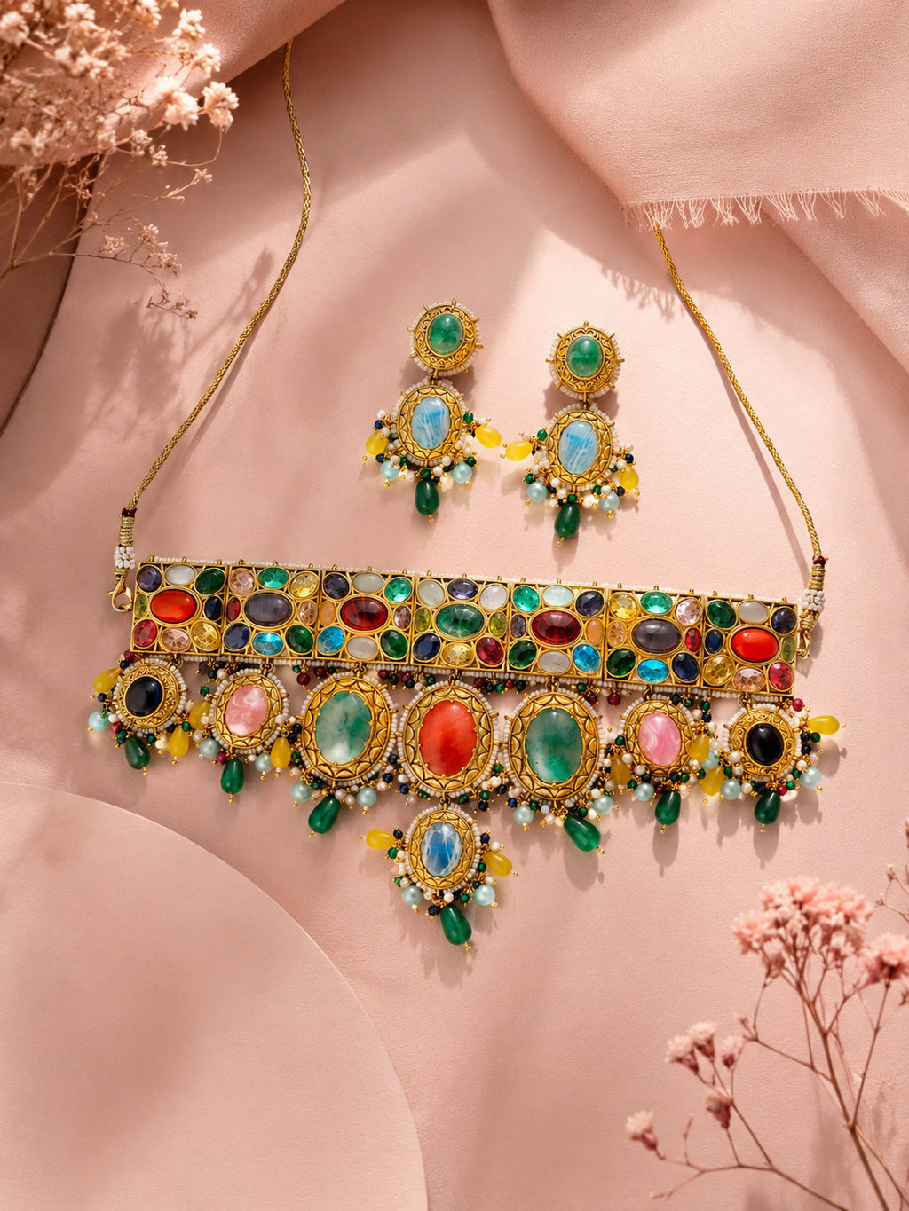 Aanura Multi-Colour Stone Choker Necklace Set