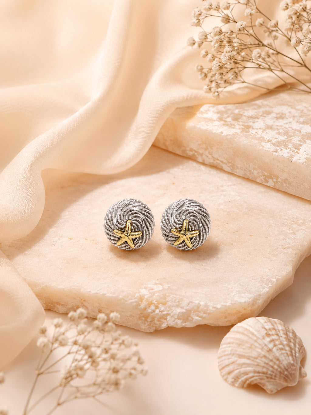 Aanura Starfish Silver Swirl Earrings