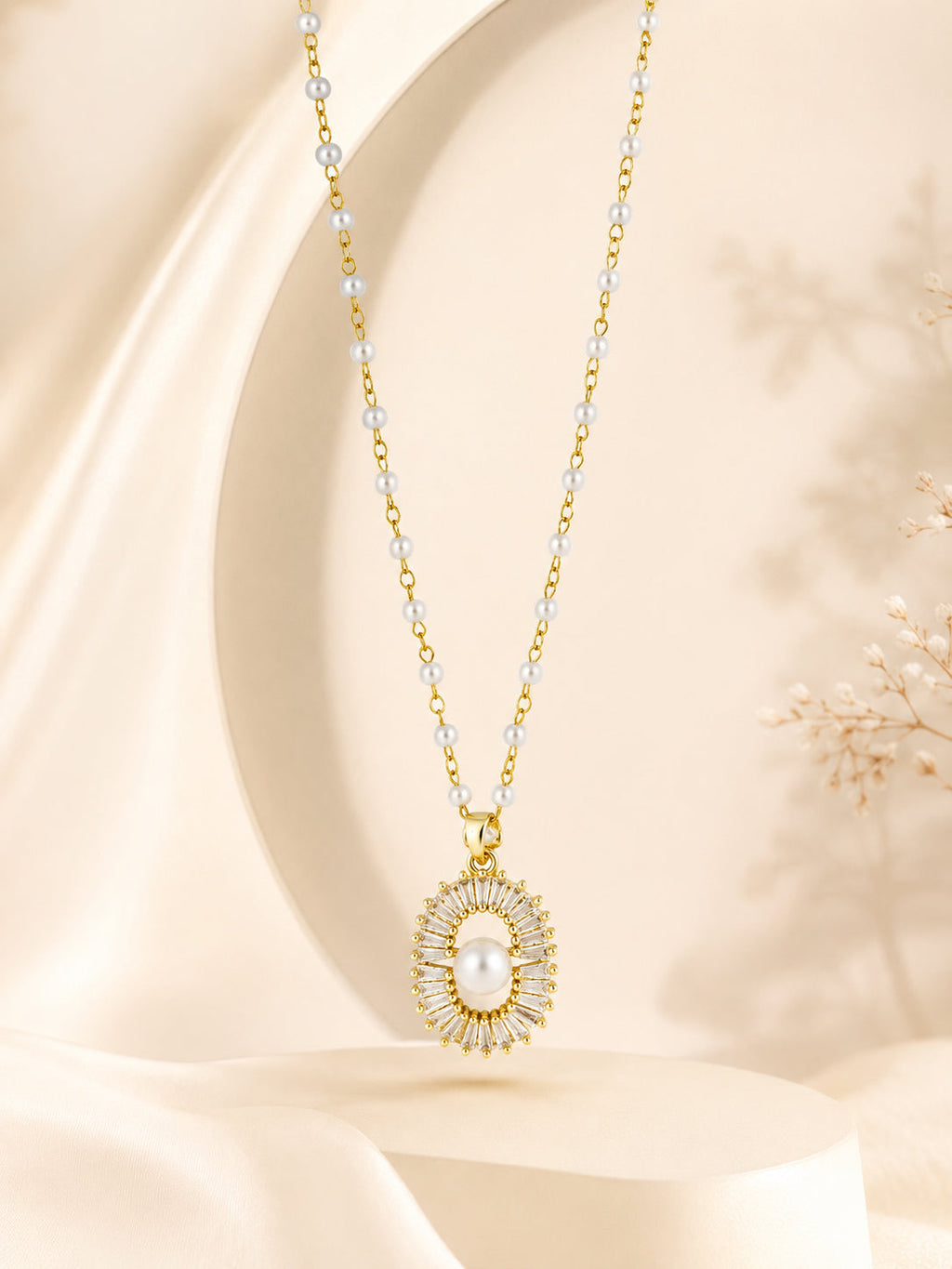18K Gold Plated Pearl Bead Halo Necklace