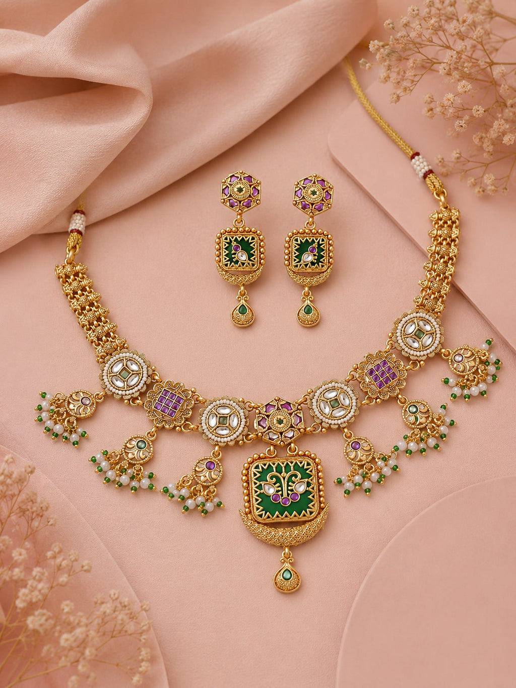 Aanura Gold Plated Royal Pendant Necklace Set
