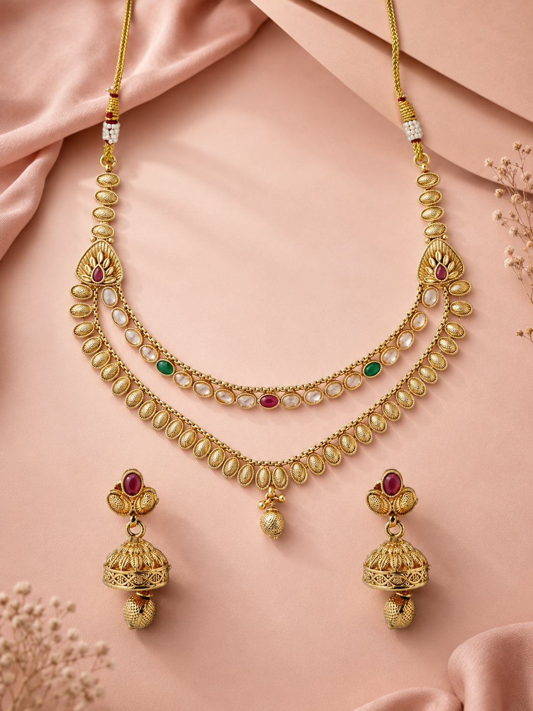 Aanura Gold Plated Dual-Layer Necklace Set