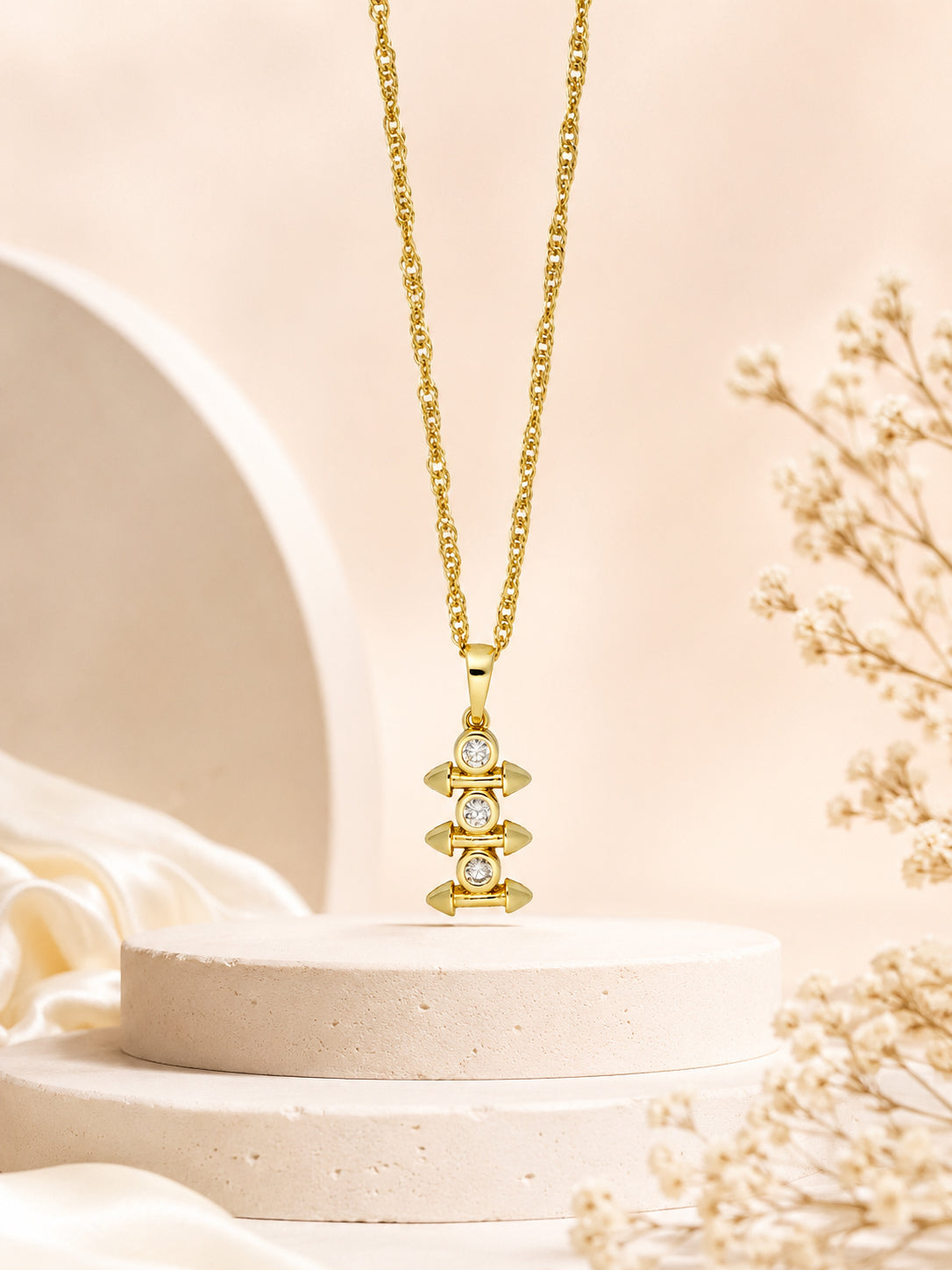 Triple Crystal Arrow Bar Necklace with 18K Gold Plating