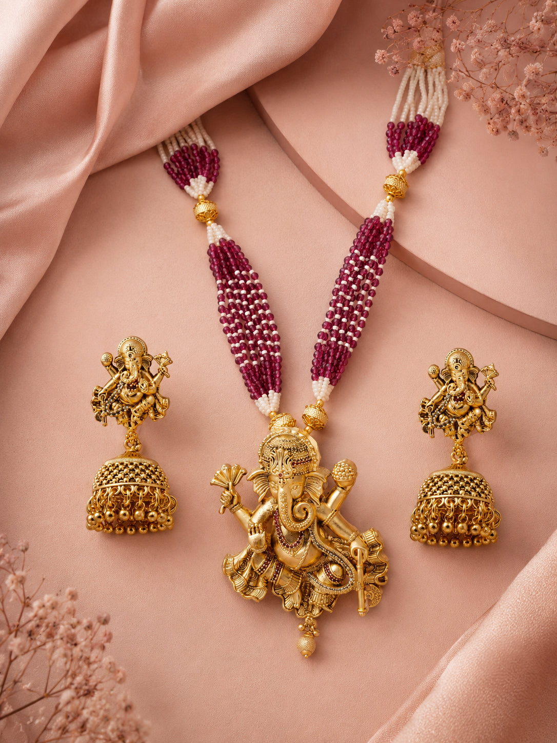 Aanura Gold Plated Sacred Motif Long Necklace Set
