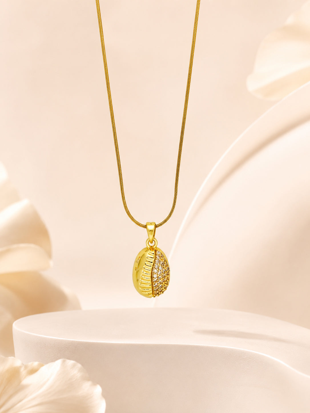 Textured Shell CZ Necklace with 18K Gold Plating