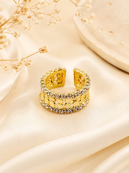 18K Gold Plated Crystal Edge Open Band Ring
