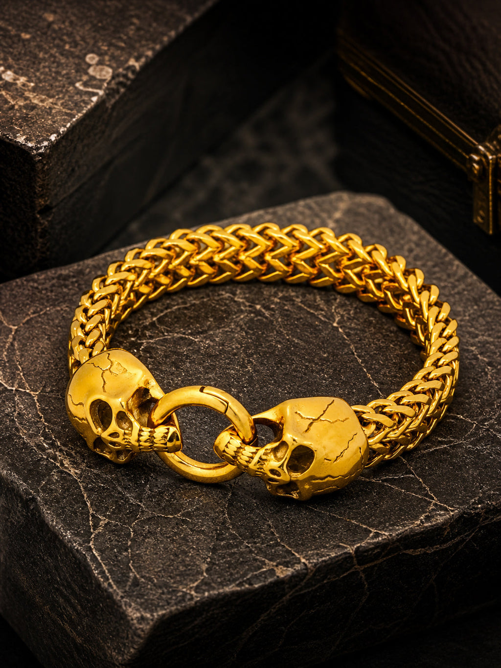 18K Gold-Plated Skull Chain Anti-Tarnish Waterproof Stainless Steel Bracelet for men
