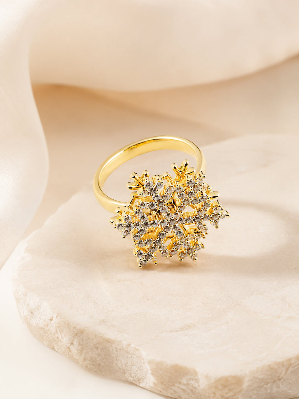 18K Gold Plated Floral Sparkle Statement Ring
