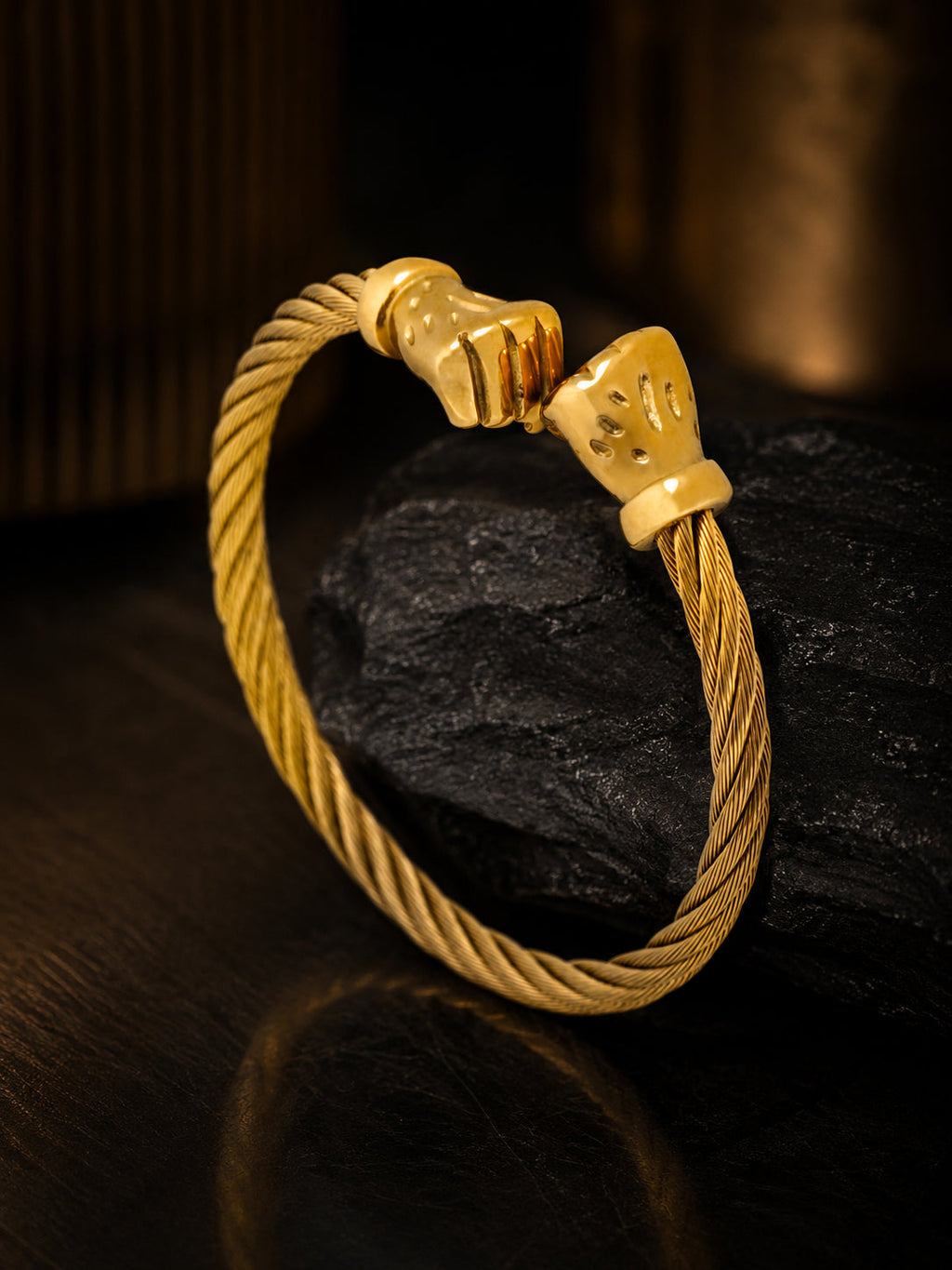 18K Gold-Plated Skull Cuff Waterproof Hypoallergenic Steel Bracelet