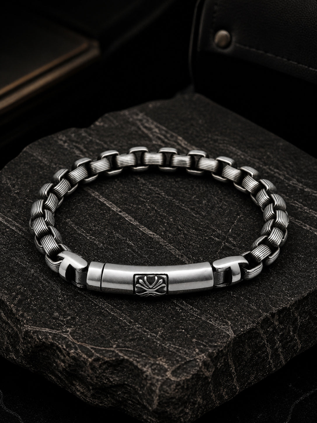 Rhodium-Plated Link Waterproof Anti-Tarnish Stainless Steel Bracelet for Men