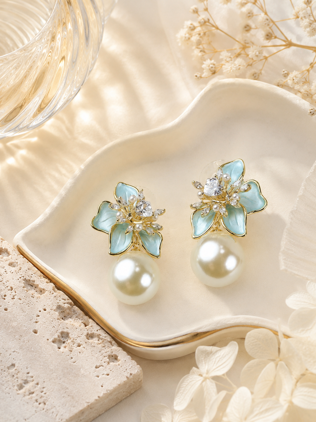Aanura Floral Pearl Drop Earrings