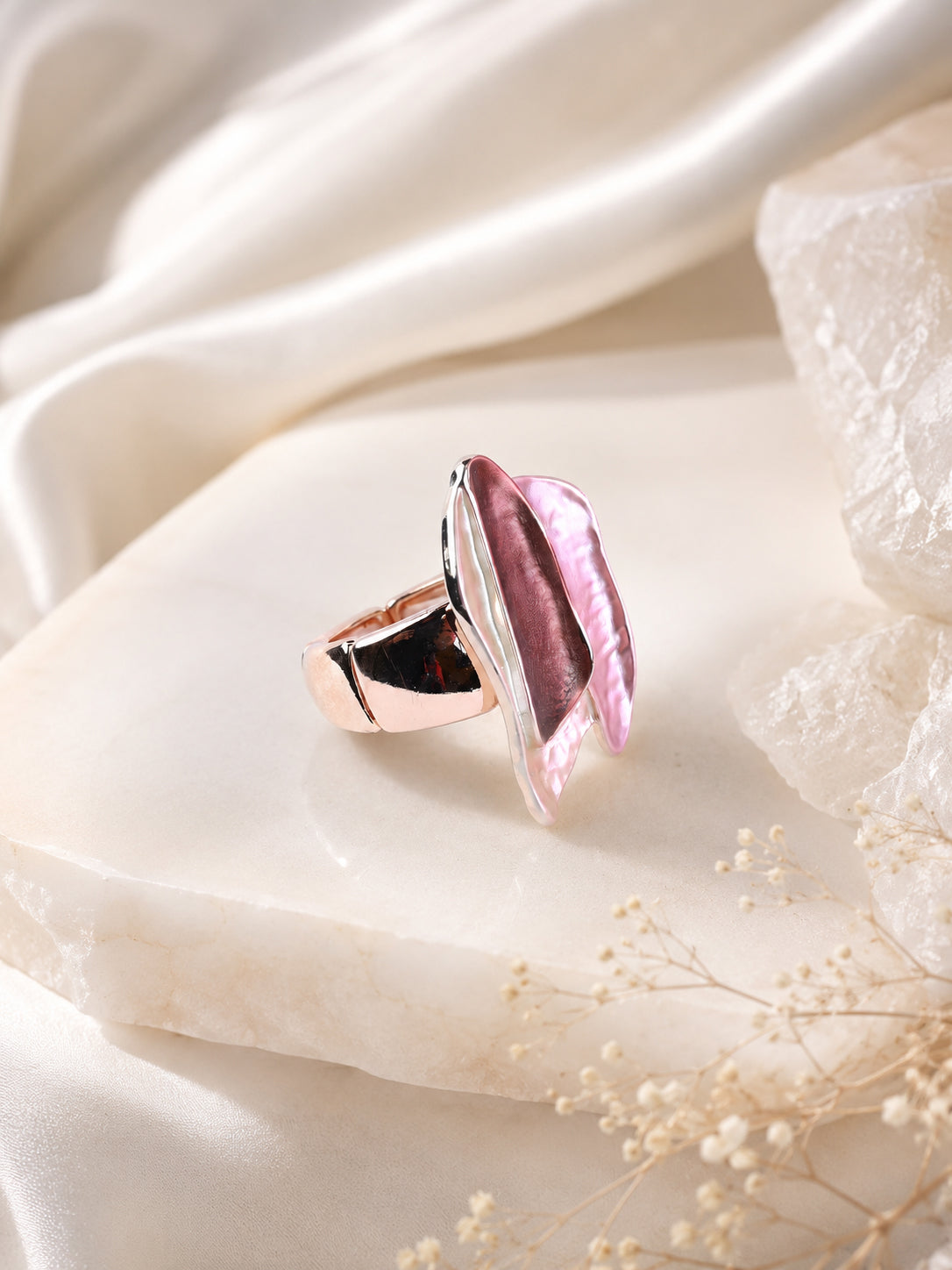 18K Gold Plated Mauve Floral Anti-Tarnish Waterproof Ring