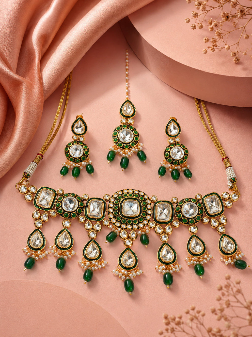 Aanura Gold Plated Traditional Necklace & Earring Set