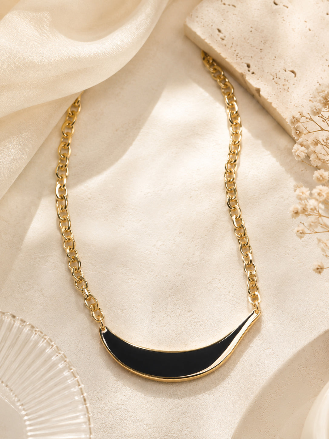 Aanura Bold Gold Chain Necklace with Silver Curve