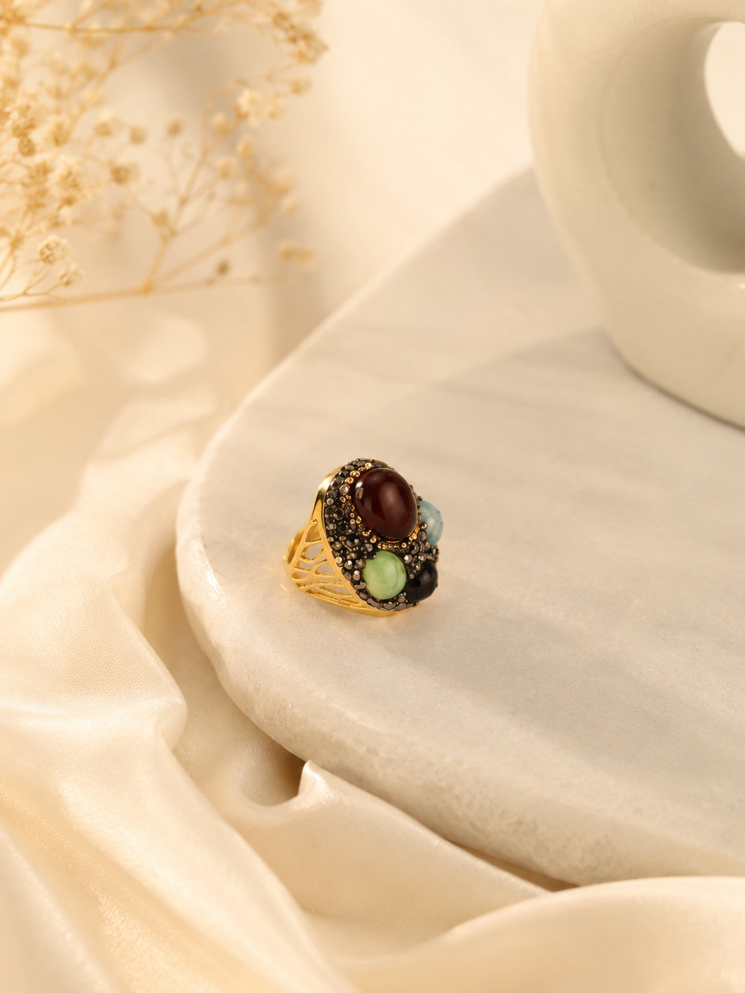 18K Gold Plated Multi-Stone Anti-Tarnish Waterproof Ring