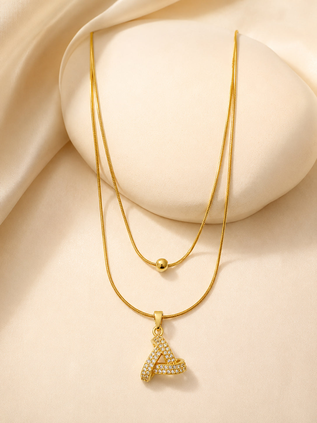 18K Gold Plated Crystal Ribbon Loop Layered Necklace