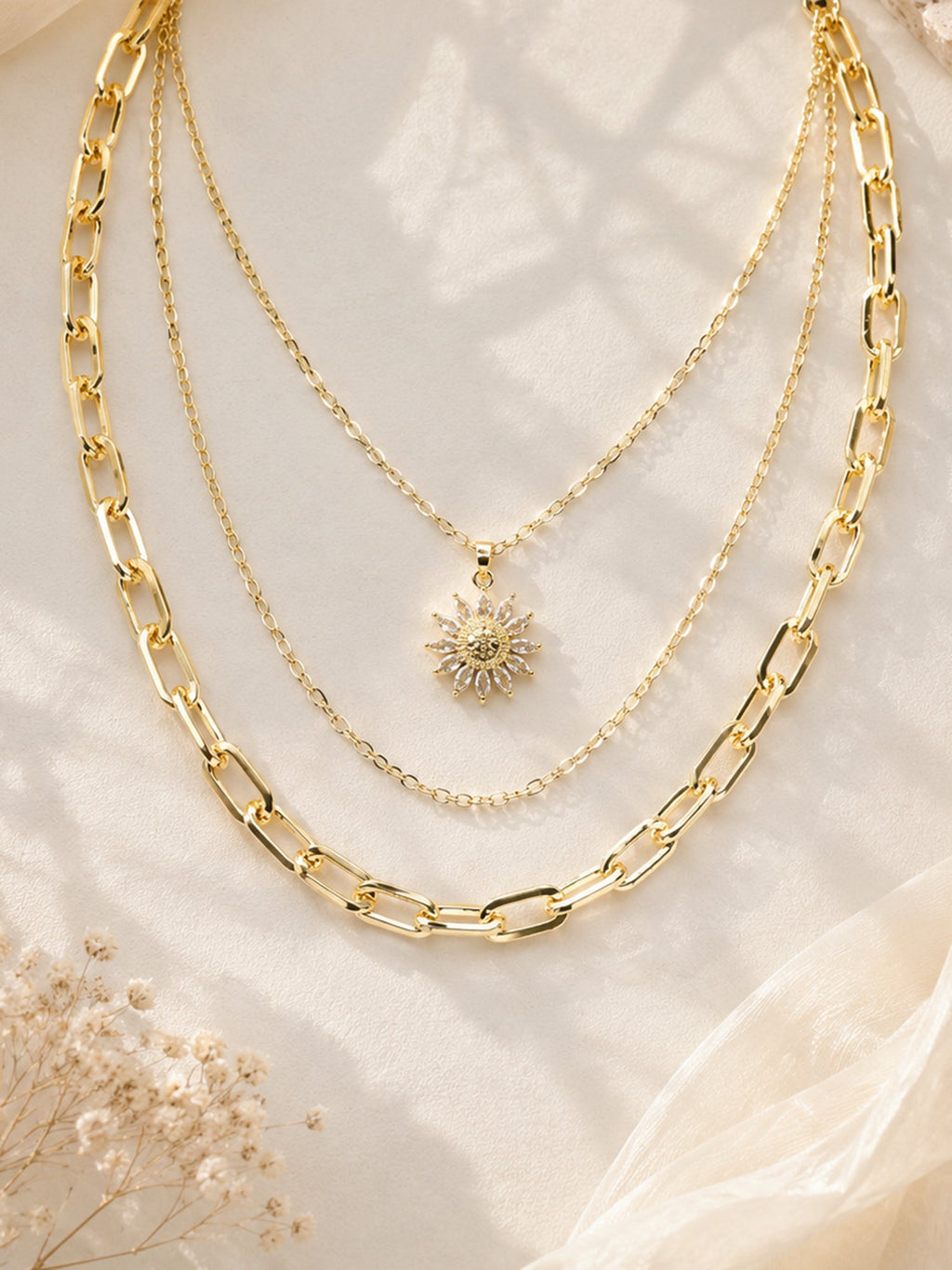 Aanura Gold Layered Sun Pendant Necklace