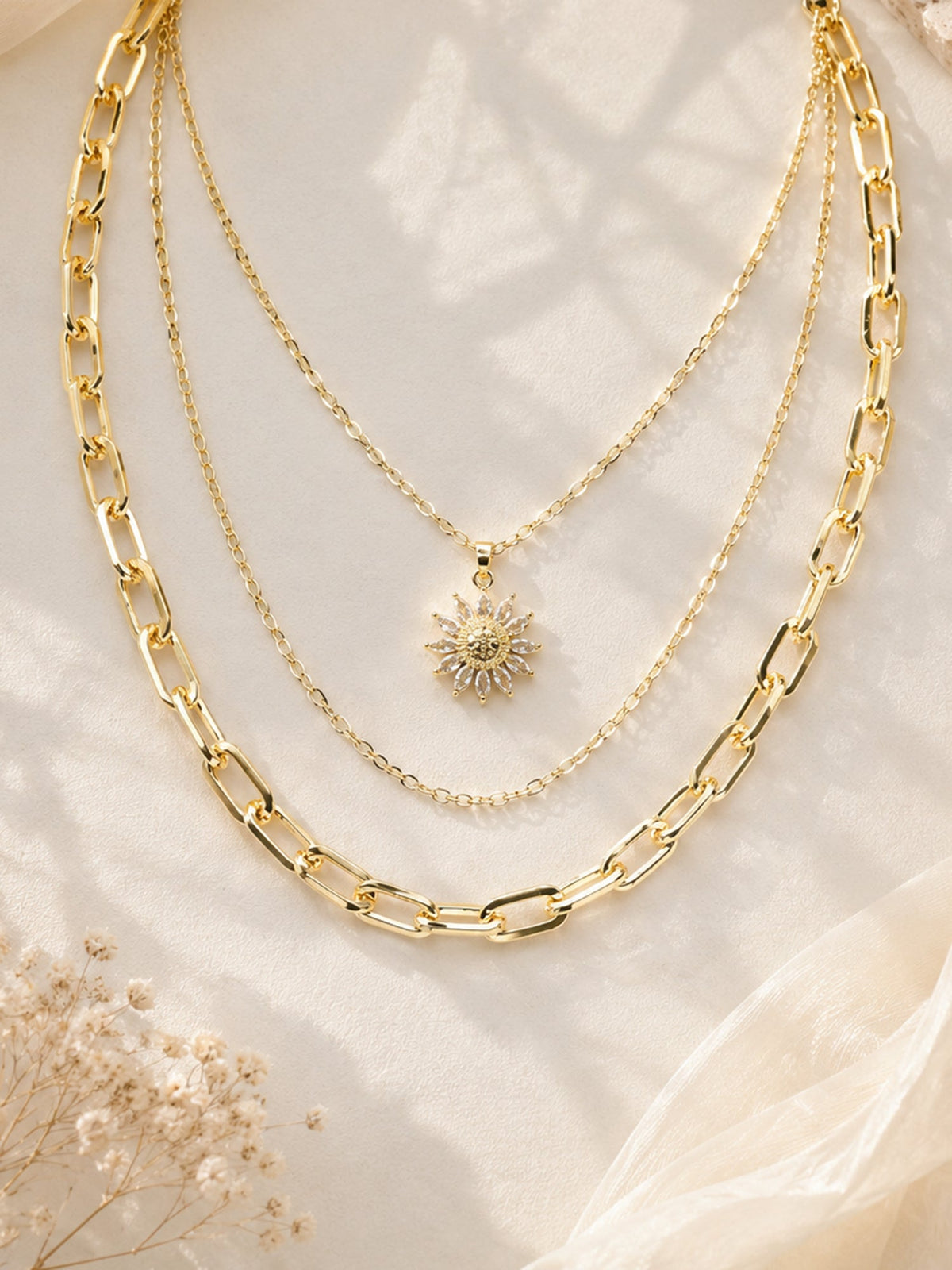 Aanura Gold Layered Sun Pendant Necklace