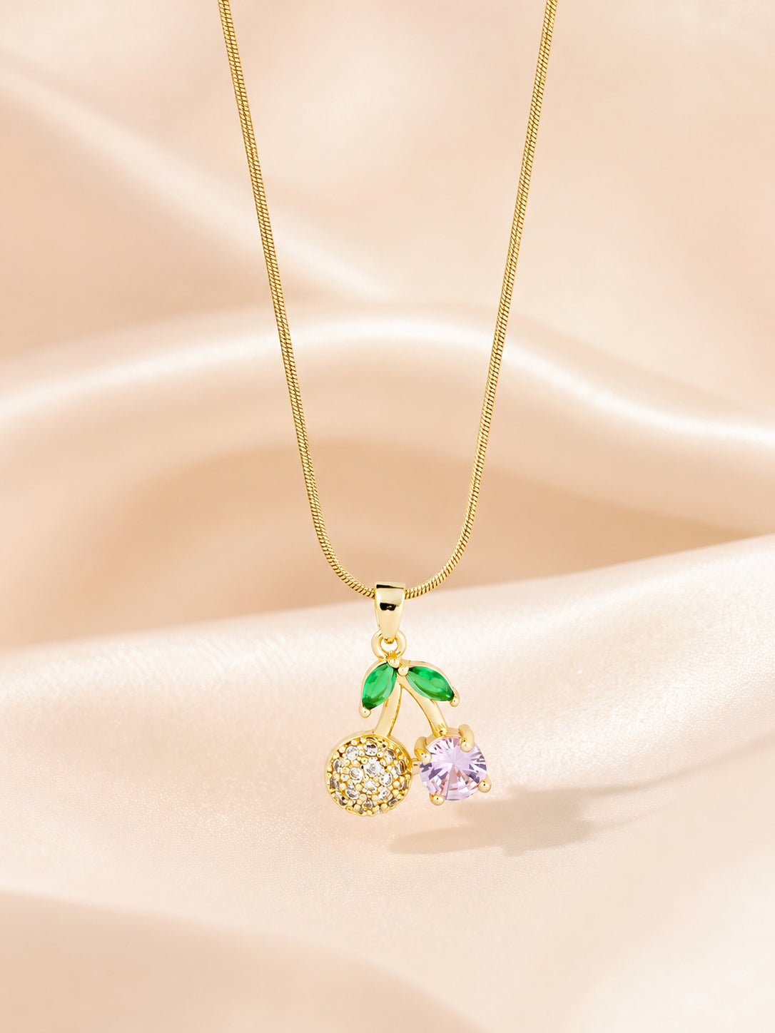 18K Gold Plated Pink Crystal Floral Pendant Necklace for Women