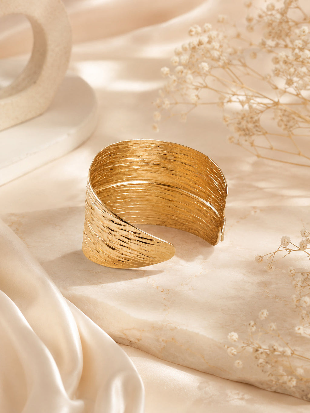 Aanura Textured Wide Gold Cuff Bracelet