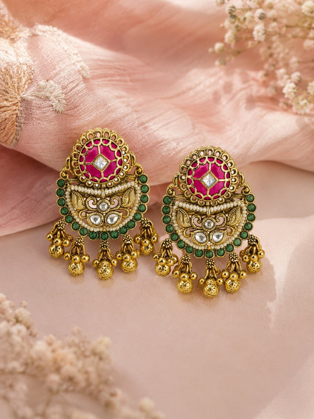 Aanura Gold-Plated Ruby Chandbali Ring