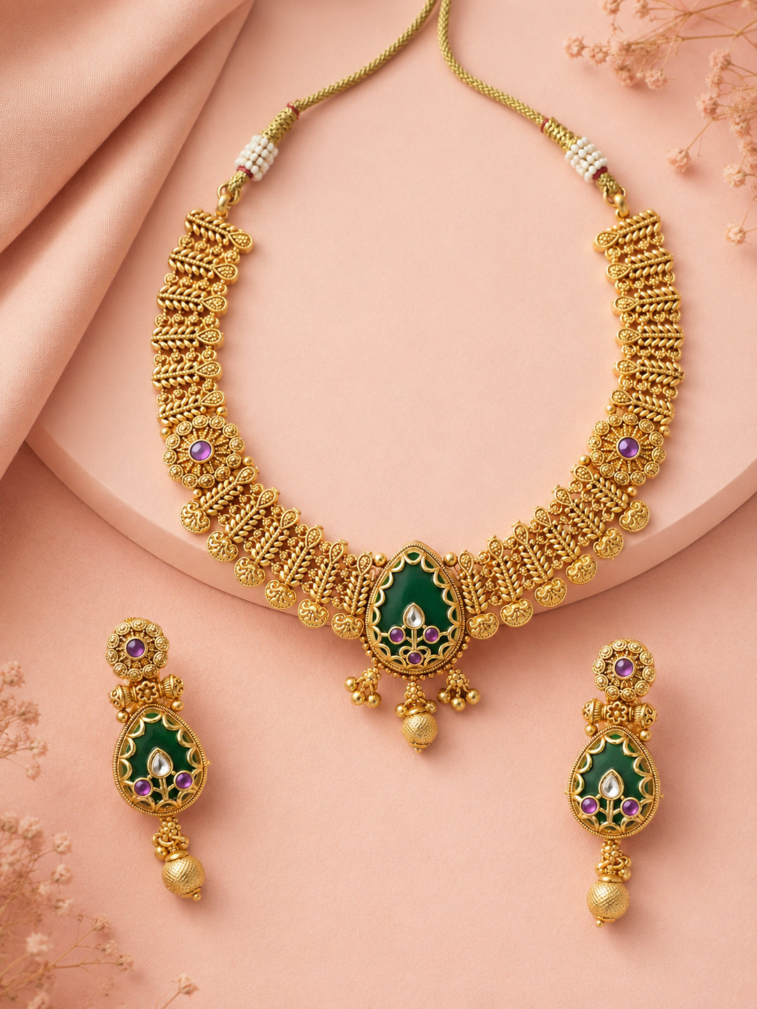Aanura Gold Plated Emerald Aura Necklace Set