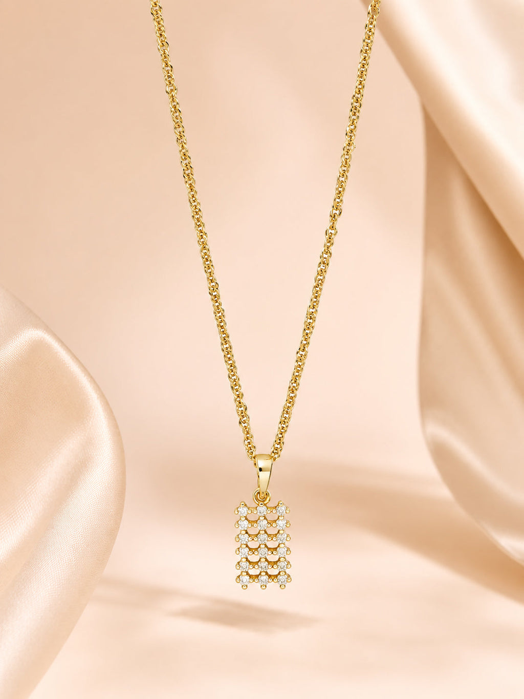 18K Gold Plated Crystal Grid Pendant Necklace