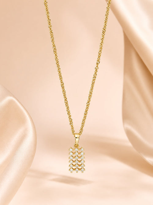 18K Gold Plated Crystal Grid Pendant Necklace