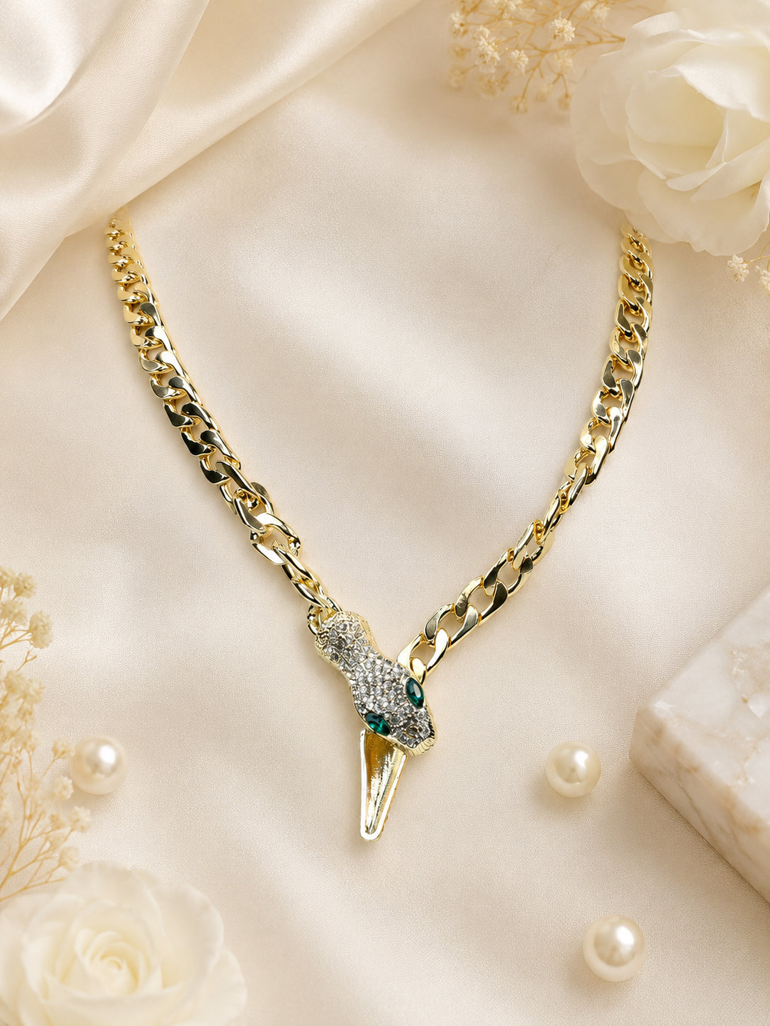 Aanura Gold Cuban Link Chain Necklace