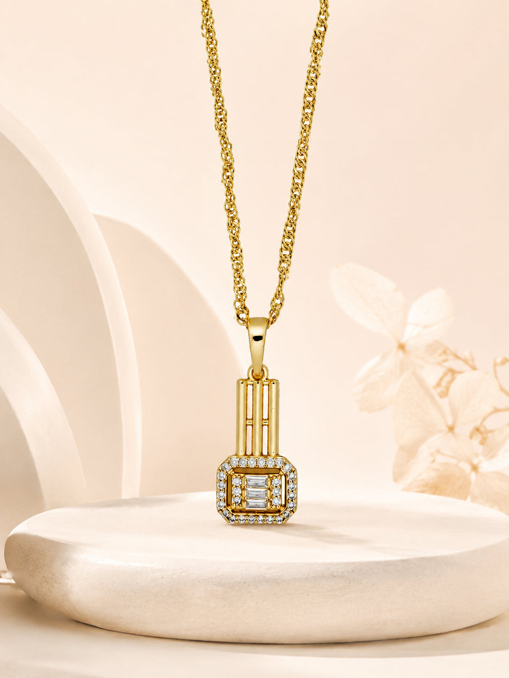 Vertical Bar Crystal Pendant Necklace with 18K Gold Plating