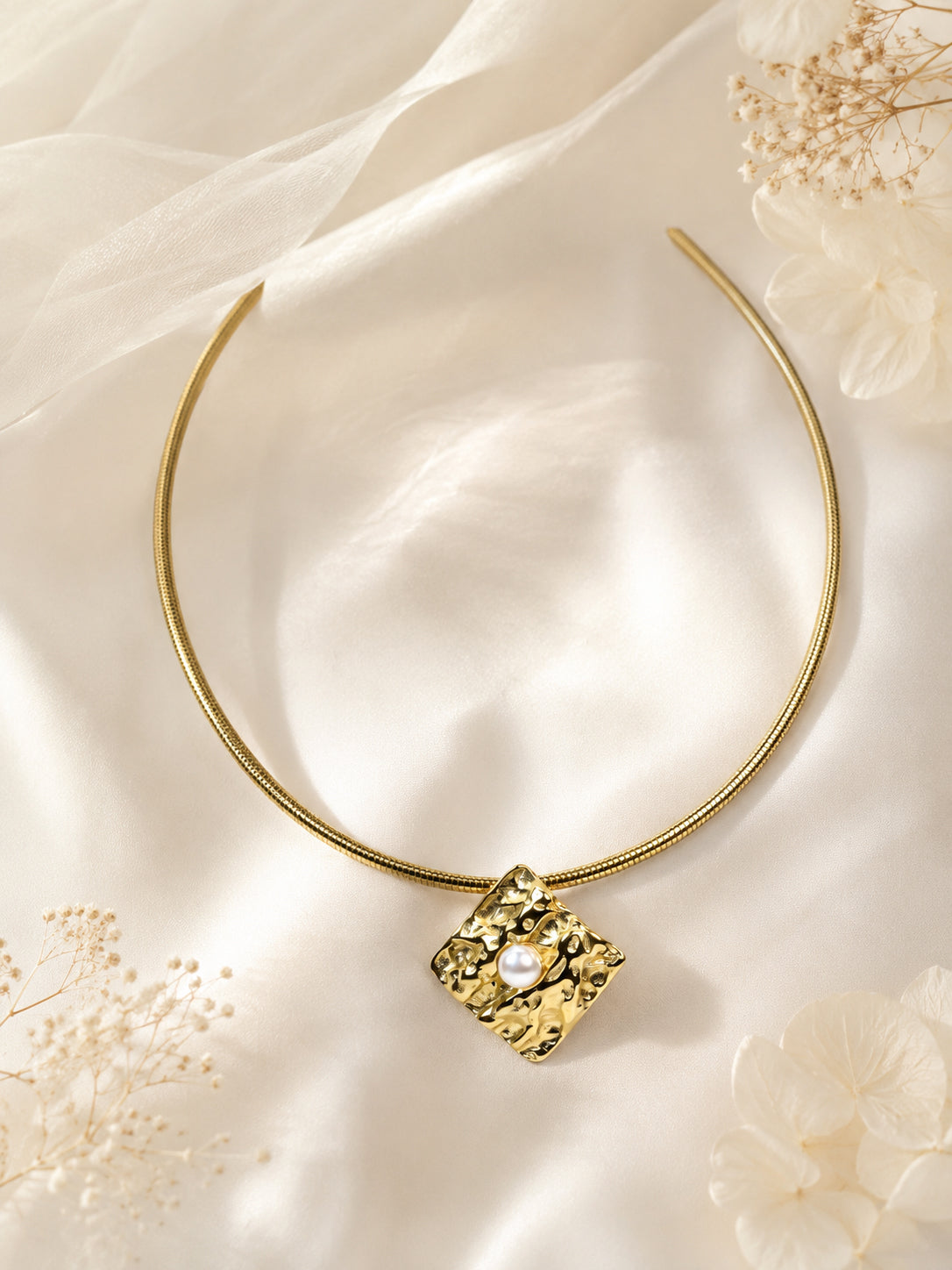 Aanura Gold Choker with Pearl Textured Pendant