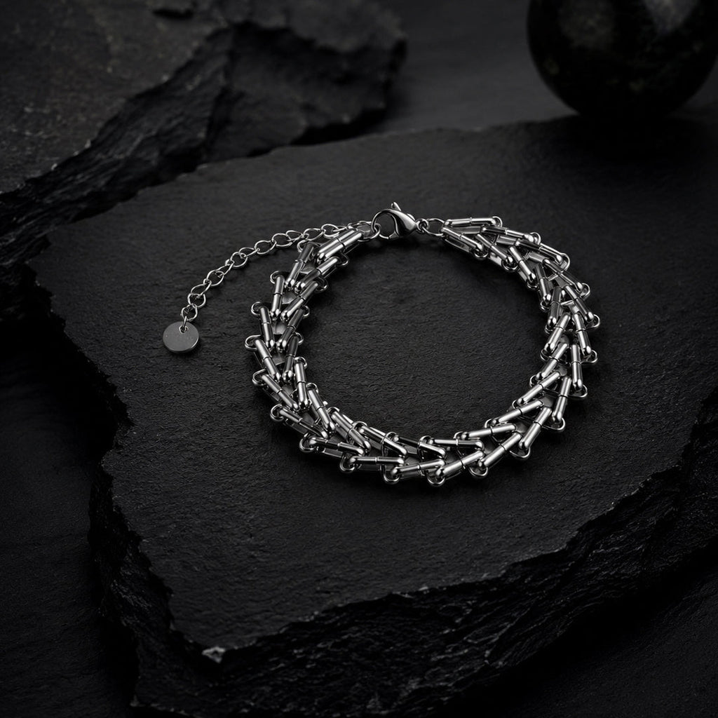 Rhodium Plated Rope Chain & Multi-Link Bracelet Combo for Men