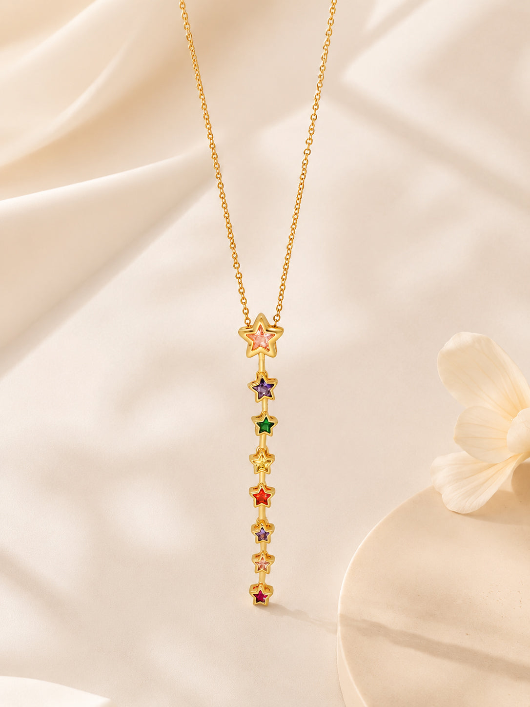 18K Gold Plated Rainbow Star Drop Necklace
